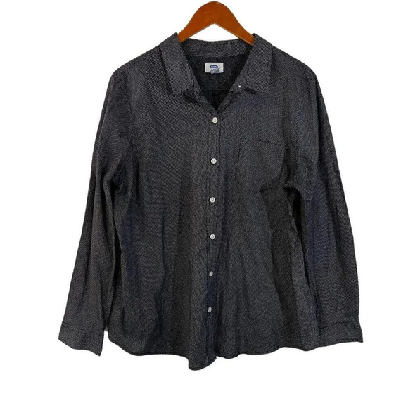 Old Navy Black and White Polka Dot Button Up Shirt Womens Size XL Pocket Collar - Picture 1 of 4